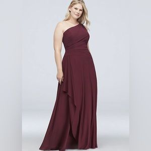 Never worn. one-shoulder georgette cascade bridesmaid dress